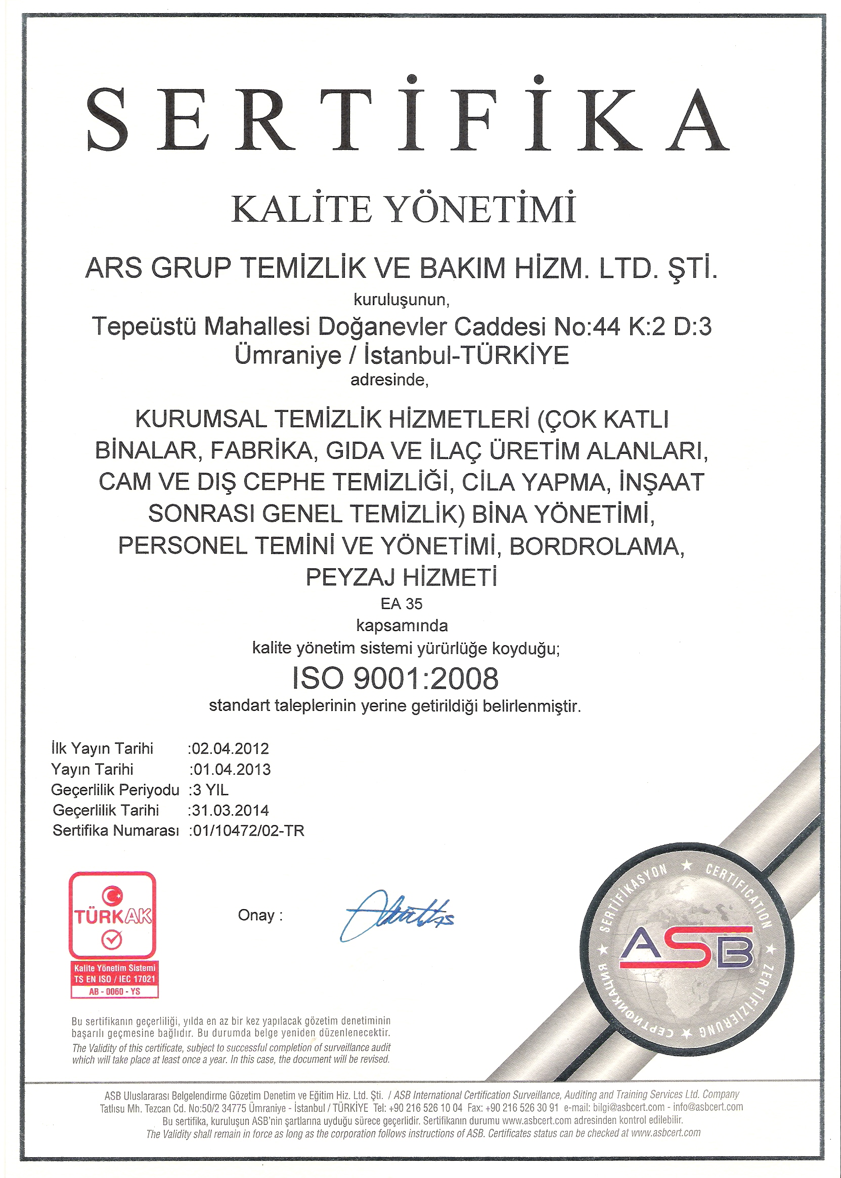 Kalite Belgesi